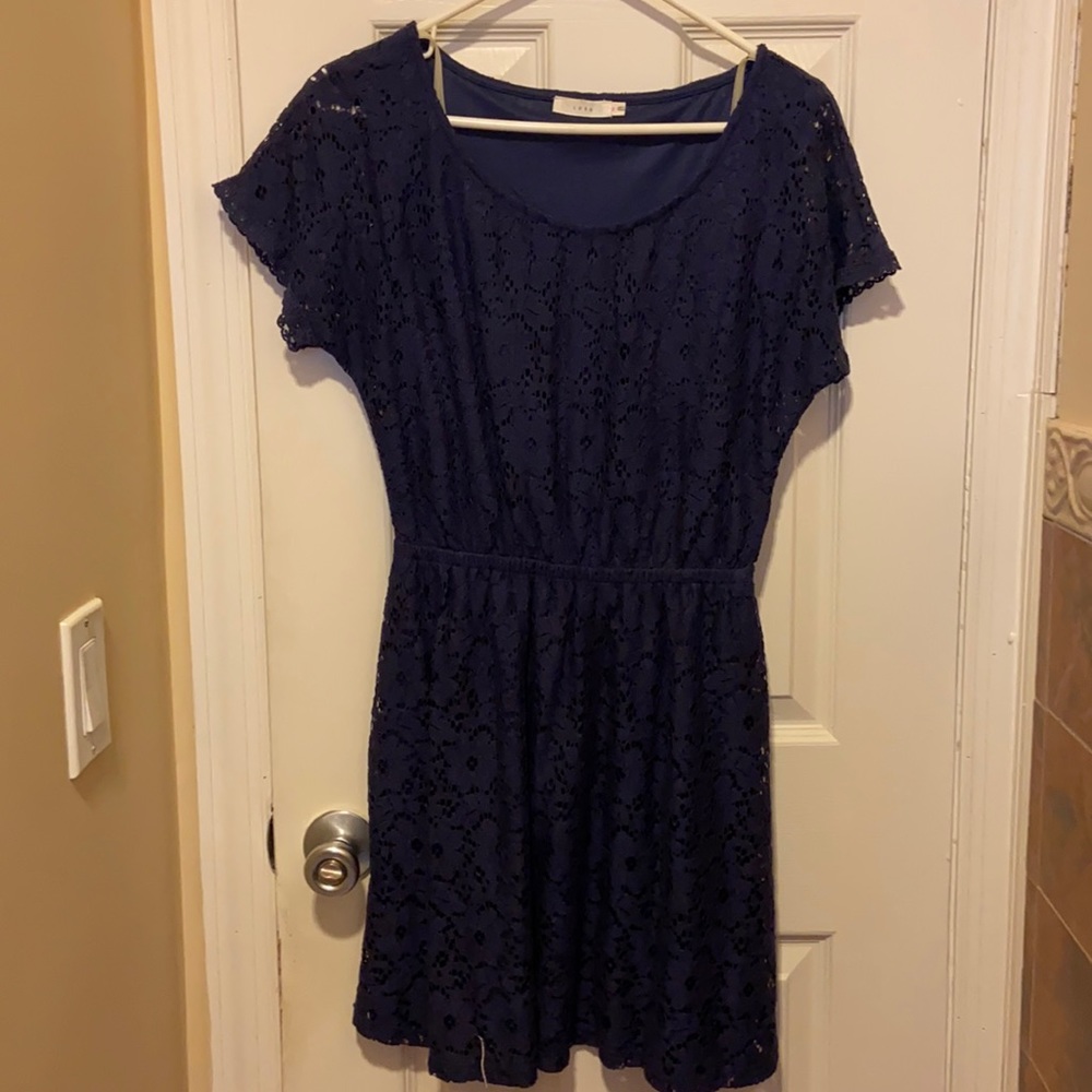 Lush small navy blue floral lace dress